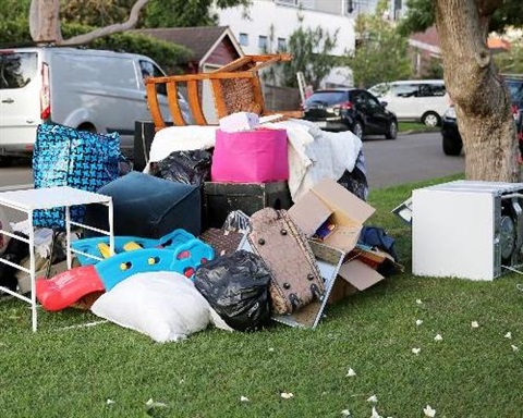 A pile of junk on the kerb. 