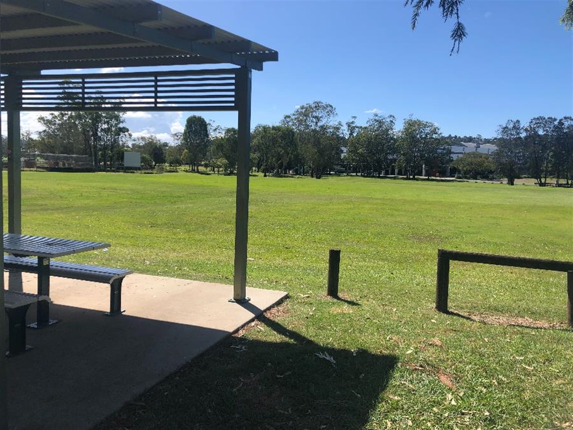 The shaded picnic tables at Blair Oval.