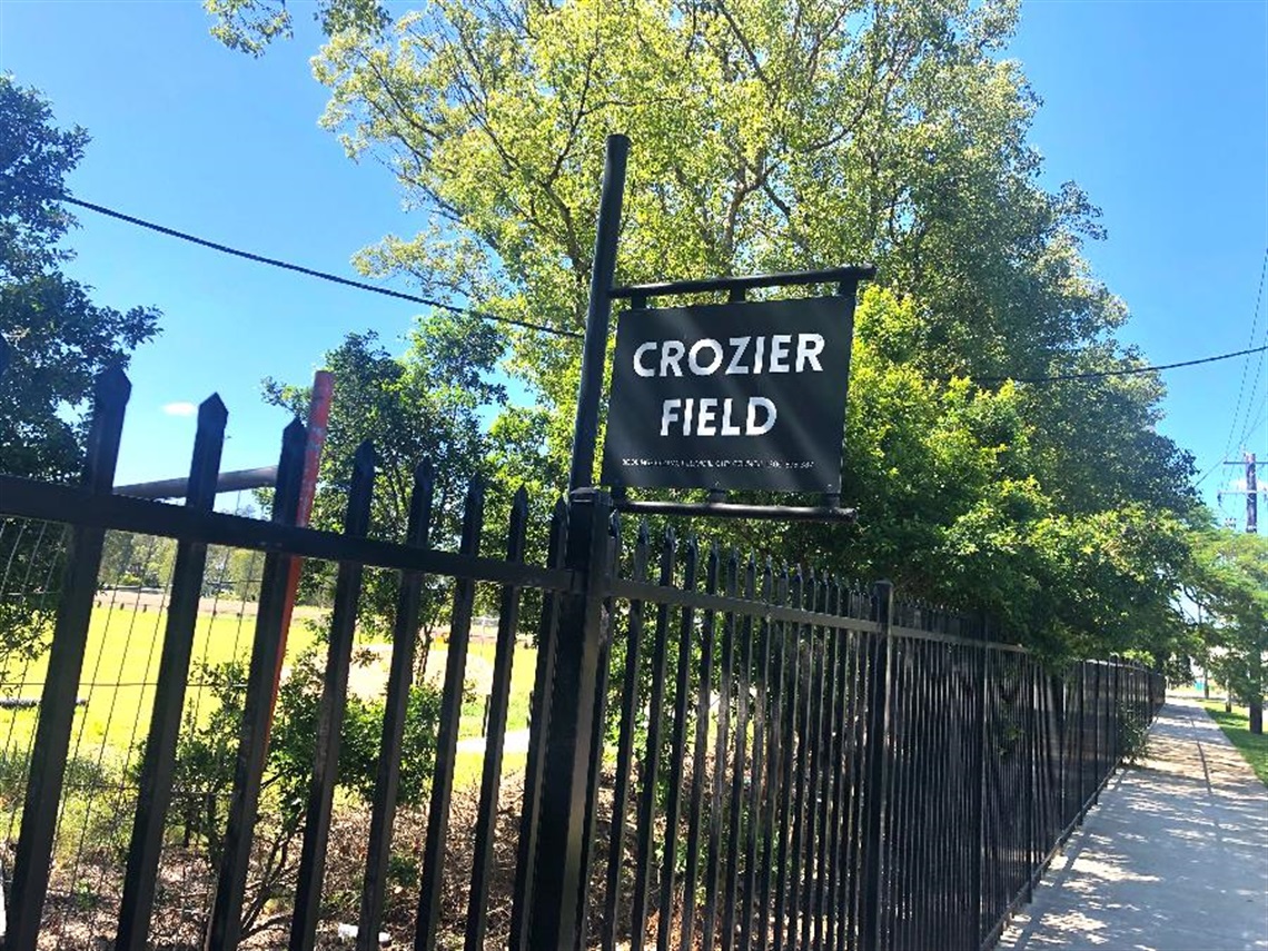 The sign at Crozier Field.