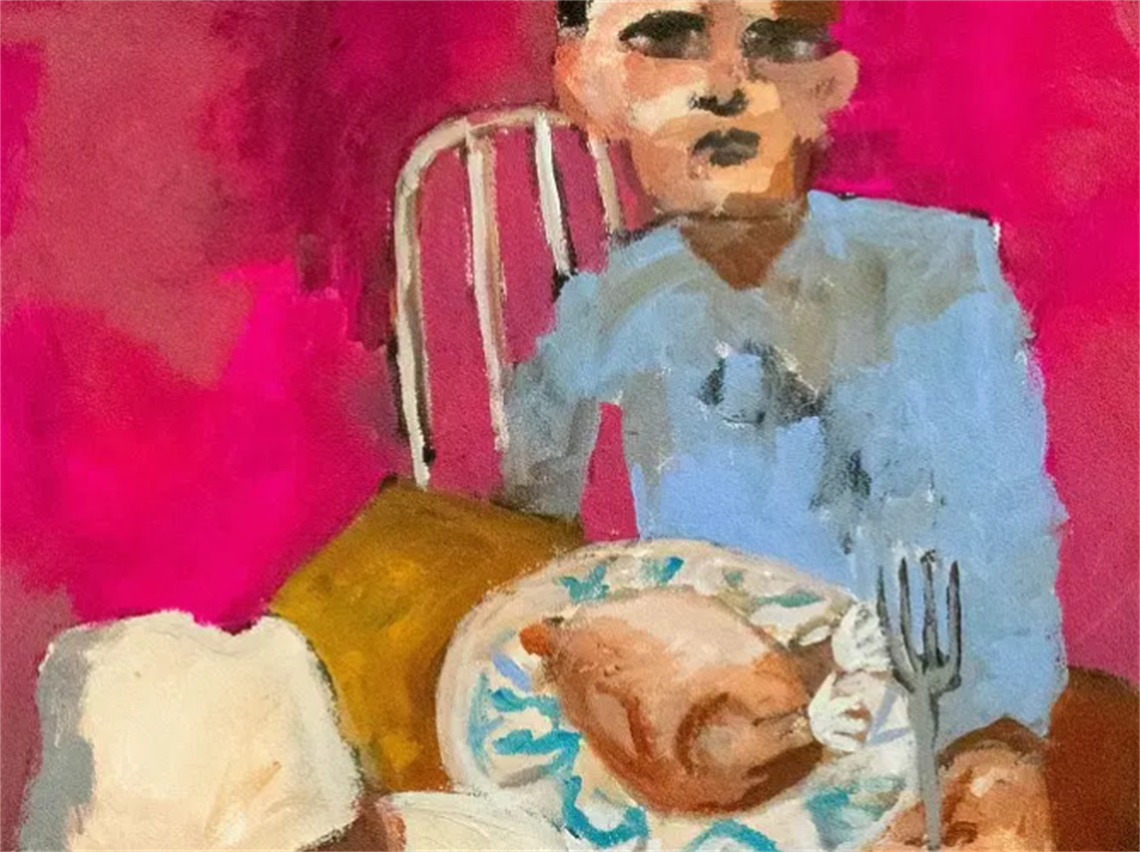 Chas Glover Winner dinner (detail) 2024, acrylic paint on archival paper. Courtesy the artist