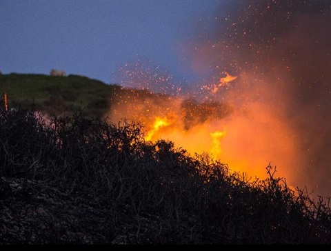 A bushfire burns out of control.