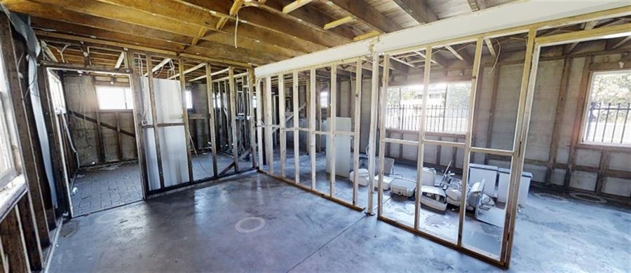 The bare structure of the Elaine Blanch Tennis Courts Clubhouse