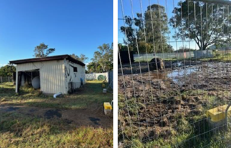 Before and after of demolition of the pump shed.