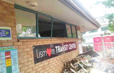 The exterior of the Lismore Transit Centre after the natural disaster..
