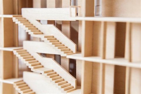 A small model of wooden stairs.