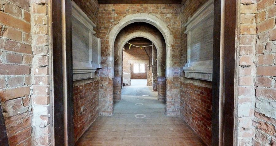 Inside the building during restoration.