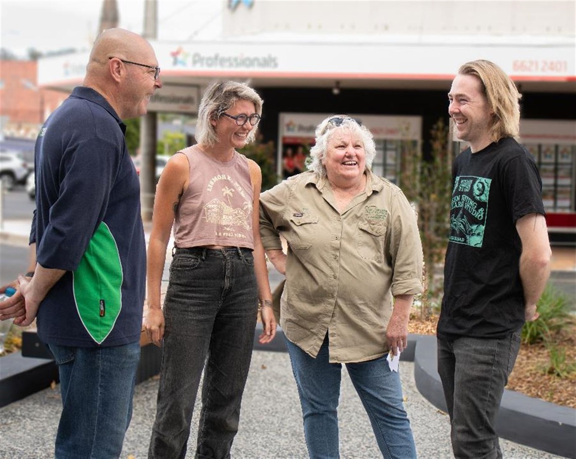 Steve Krieg, Kate Stroud, Jen Ridolfi and Ned Cain taking on the street
