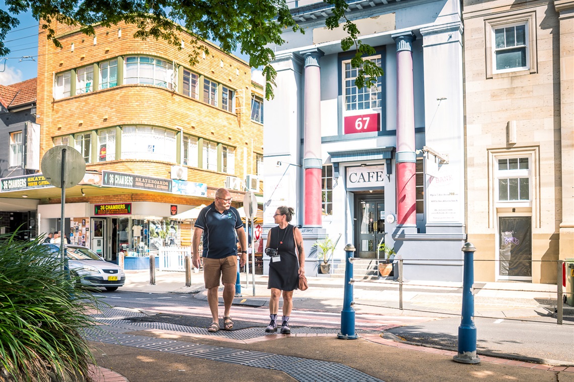 Picture: Mayor Steve Krieg with Council's Manager Destination and Economy, Tina Irish crossing Molesworth Street.