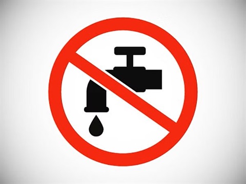 A graphic of a black tap with a drop of water covered by a red circle with a strike through it.