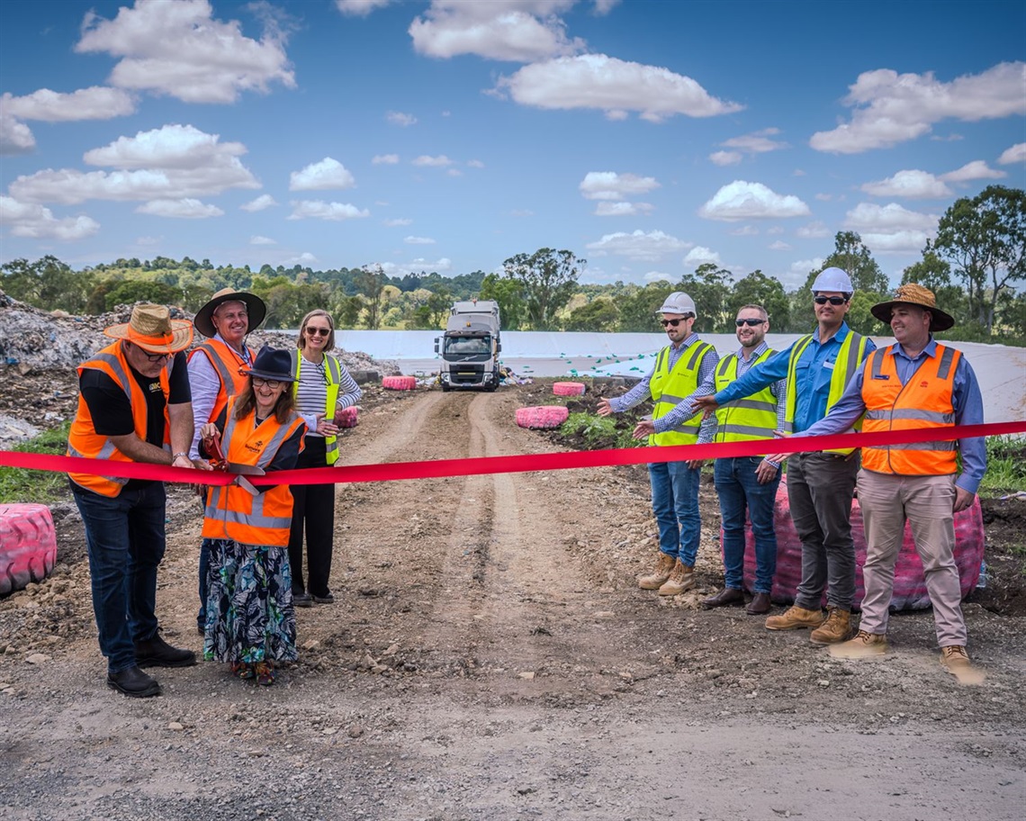 Lismore Mayor Steve Krieg and Member for Lismore Janelle Saffin do the honours to open the new landfill cell. 