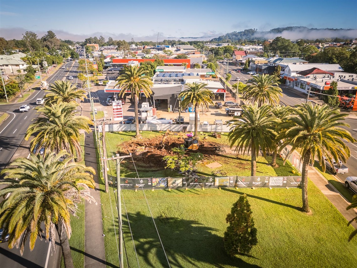 Aerial photo of the demolished Essential Energy building on Ballina Road