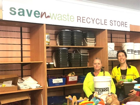 Council staff with some of the products available at the Save n Waste Recycling Store.