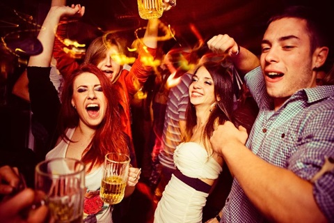 A group of friends out drinking.