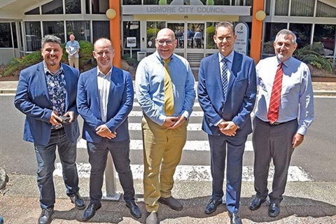 Lismore City Council executives with Mayor Steve Krieg and new General Manager Jon Gibbons.