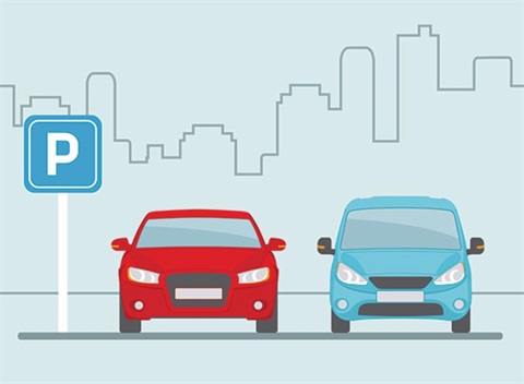 Graphic of two parked cars next to parking sign