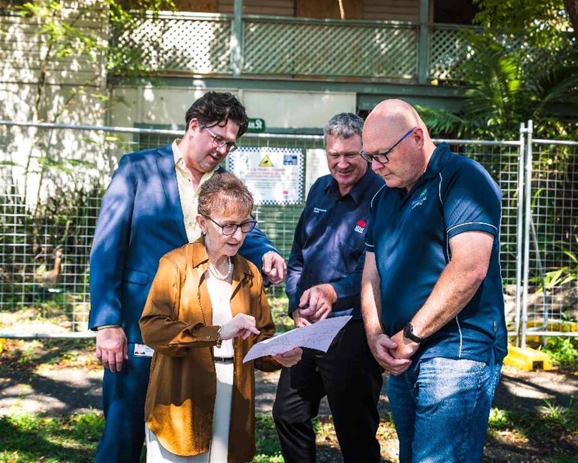 Left to right: Graham Snow, Lismore City Council’s Chief Corporate and Community Officer ;  Janelle Saffin, Member for Lismore; Graham Kennett, Executive Director Reconstruction, Lismore City Mayor Steve Krieg.