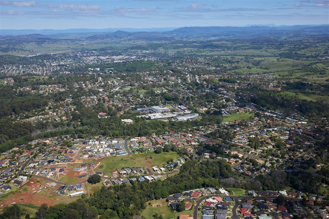 aerial view of Goonellabah and Lismore