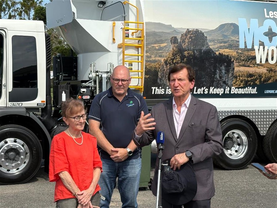 State Member for Lismore Janelle Saffin, Mayor Steve Krieg and Minister for Local Government Ron Hoenig